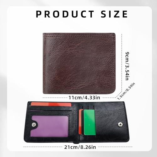 Wallet for Men, PU Leather Slim Wallet with Zipper Coin Pocket and Snap, Minimalist Mens Wallet with 5 Card Slots and ID Window (Black)2