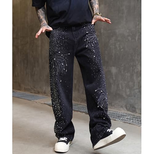 Mens Sparkly Rhinestone Jeans Vintage Loose Straight Leg Denim Pants -  Product Details