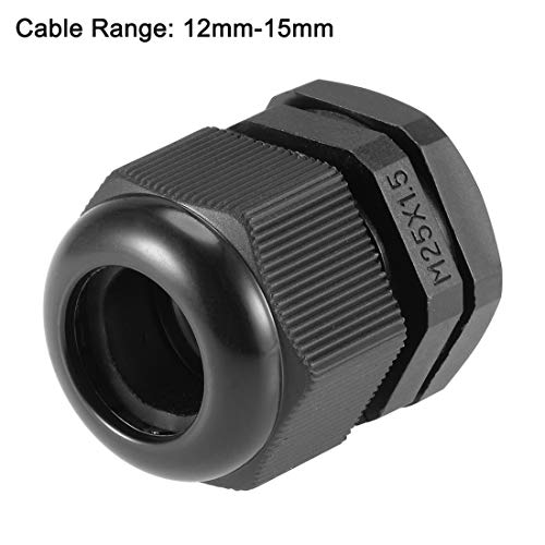 Uxcell M25X1.5 Cable Gland 12Mm-15Mm Wire Hole Waterproof Nylon Joint Adjustable Locknut With Washer Black 10Pcs #TOP1