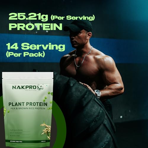 Image of NAKPRO NUTRITION Plant Protein (Pea & Brown Rice Protein), Chocolate - 500g | 25.2g Protein| All Essential Amino Acids