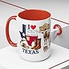 I Love Texas 15 oz Coffee Mug - Lone Star State Mug - Gift - Christmas - Birthday - Tea Cup - Taza De Cafe (Red Handle) #4