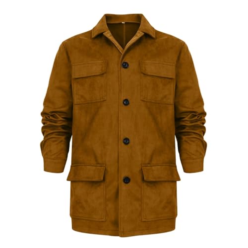 Mens Faux Suede Leather Jacket Single Breasted Button Down Solid Lapel Neck Outerwear Coat with Pocket for Wedding Prom3