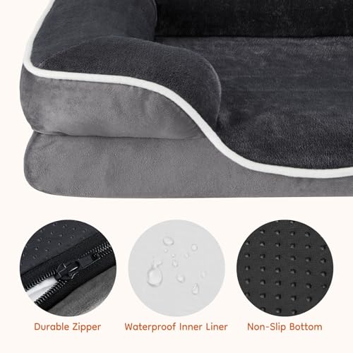 Image of NEWBULIG Orthopedic Dog Beds, Extra Large Sized Dog Couch Beds with Anti-Slip, Foam Sofa for Indoor Cats, Soft Fluffy Surface, 42x32 Inch, Grey
