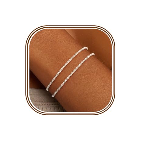 RLMOON Silver Gold Bracelets for Women Trendy 14K Gold Plated Bracelet for Women Non Tarnish Dainty Stackable Layered Chain Heart Pearl Knot Beaded Bracelets Stack Set Charm Mothers Day Jewelry Gifts