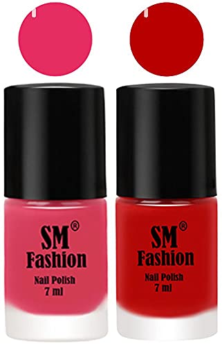 Image of Long Lasting Nail Polish | Nail Paint Combo 7 ml Each) - Set of 2 Dark Rose Pink-Red