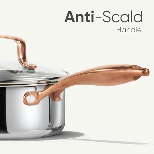 Image of CAROTE 2Qt Stainless Steel Saucepan Set, Non-Toxic 3-Ply Stainless Steel Cookware Set with Lids, Small Kitchen Pots, Oven Safe, Compatible with Induction, Ceramic, Gas, Mothers Day Gifts