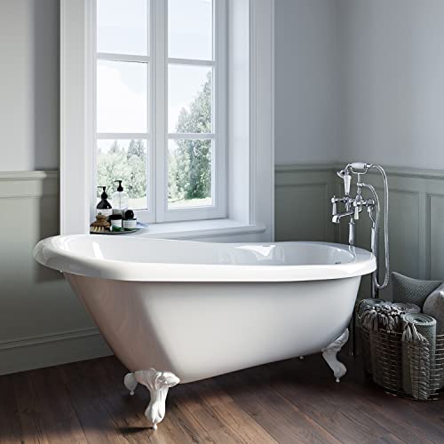 Freestanding Single Ended Roll Top Slipper Bath with Pink Feet 1550 x 725mm - Park Royal