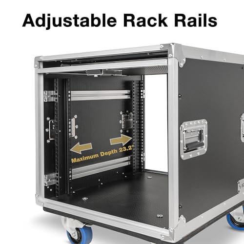 Image of Sound Town 10U Slam Rack Road Case with Sliding Doors, Adjustable Rack Depth, Casters, 12mm PVC-Laminated Plywood, for PA /DJ Gear (STPR-10)