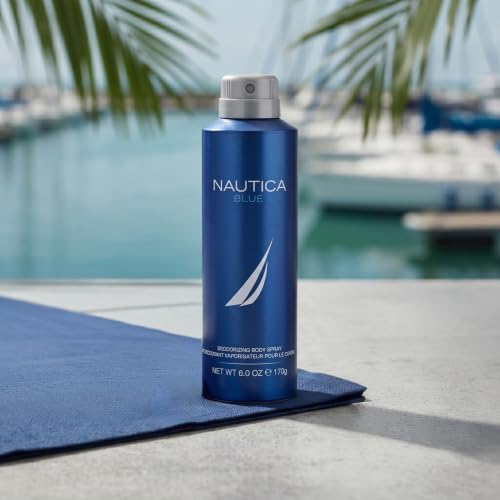 Image of Nautica Blue Deo Body Spray 6 fl oz (Pack of 1), Notes of Basil, Jasmine, and Cedarwood, Men's Fragrance, Long Lasting, Everyday Fragrance