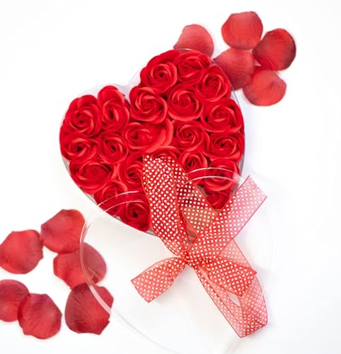 Rosa de Jabón, Jabón de Baño, Flores de Rosas, Flores de Jabón, Caja de Regalo corazón, Caja en Forma de Corazón, Jabón perfumado con Rosas