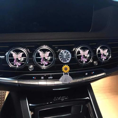 Image of 4 Pcs Butterfly Air Vent Clips, Car Vent Clips Dual Butterfly Air Vent Freshener Clip Decoration, Car Interior Decor Bling Cute Accessories Car Decoration for Women + Sunflower Mask Hook (Pink, 4)