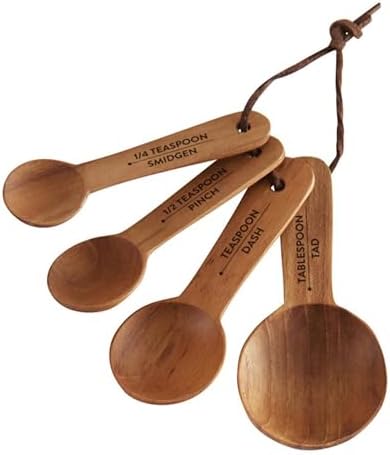Santa Barbara Design Studio Wooden Measuring Spoons for Baking Acacia Wood Measure Spoon Gift Set in Drawstring Bag, 4-Piece, Just A Spoonful