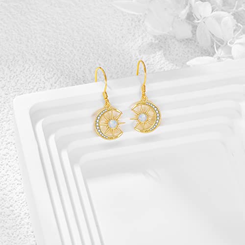 Gold Moon Earrings Yellow Gold Moon And Star Dangle Earrings Fine 14K Gold Star Dangles Jewelry Gifts For Women Girls (Moon And Star Earrings) #TOP2