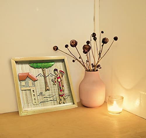 Image of Painting Of Tribal area Culture Village Life Bamboo Design Handicrafted Mordern Interior Wall Hangings For Living Room And Guest Room Home Decor Items And Wall Decor (Frame) 23 * 21 Cm