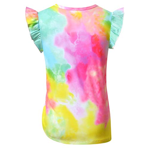 Image of Perfashion Girls Flutter /Long Sleeve Cotton T-Shirts Side Drawstring Tunic Blouse Round Neck Casual Tops for 4-13Years