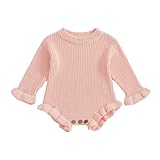LZUBCPY Newborn Baby Girl Sweater Romper Chunky Knit Jumper Solid Ruffle Long Sleeve Bodysuit Cute Infant Fall Winter Clothes (Pink, 3-6 Months)