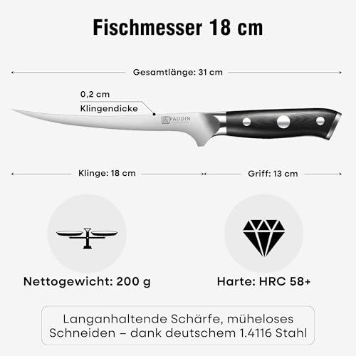 PAUDIN 18cm Fisch Filetiermesser 1.4116 rostfest G10 Profi Küchenmesser – Ansicht 2