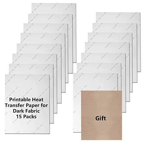 15 Sheets Printable Heat Transfer Paper for Inkjet Printers Iron-On Dark T-Shirt Fabric HTV Transfer A4 Size with 1 Pieces PTFE Teflon Sheet for Heat Press Transfers