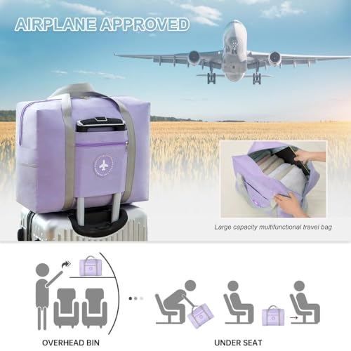 Image of CAVALO Be Unique Travel Bags for Luggage Spacious with Pockets Foldable Weekender Zipper Duffle Bag, Stylish Handbag Carry on Trolley Bag Waterproof Nylon Purple 44 x 18 x 35 cm