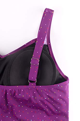 JINXUEER Women’s Plus Size Swimwear Floral Tankini Set Ruched Modest Two Piece Skirt Swimsuit Purple