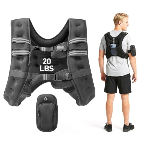 20LB Weighted Vest, 10kg Running Weight Vest for Men,Women, Adjustable Weighted Vest Workout Equipment for Strength Training Workout, Jogging, Cardio, Walking,Weight Loss-With Reflective Strips and Storage Pocket