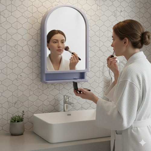 Image of BRANCO Plastic Ideal Mirror Cabinet | Multipurpose Cabinet | Wall Mounted Hanging Mirror Bathroom Accessories | Mirror Cabinet for Living Room, Bathroom, Bedroom (Blue)