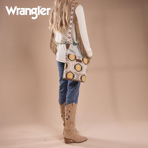 Image of Wrangler Aztec Crossbody Bags for Women Southwestern Print Canvas Shoulder Purse with Distressed Look and Adjustable Strap