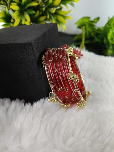 Image of NMII Viral Multi Colour Glass Bangles with Golden Ghungroo Charms & Stone Work For Women & Girls | Fancy Designer Glass Bangle | Traditional Chudi | Kanch Ki Churi | Stylish Ghungroo Bangle For Women