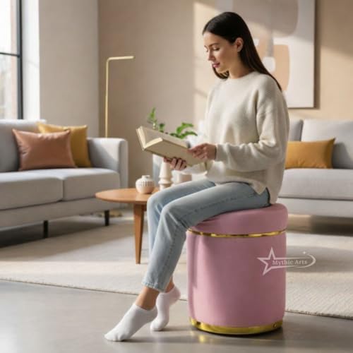 Image of Ottoman Stool for the Living Room Ottoman Pouffes for Sitting, Puffy Stool for Living Room Dressing Table Stool Pink