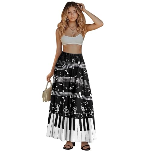 Women Long Skirt with Pockets A Line Ruffle Swing Elastic High Waisted Daily Skirt S-2XL4