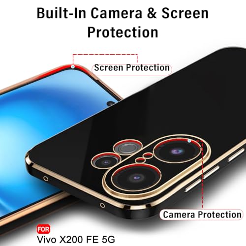 Image of TheGiftKart Luxurious Golden-Plated Back Cover Case for Vivo X200 FE 5G | Raised Lips for Camera & Screen Protection | Shockproof Design | Stylish Back Cover Case for Vivo X200 FE 5G (TPU, Black)