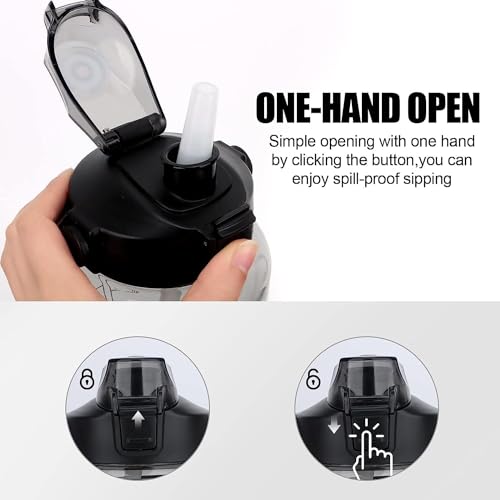 Image of 2 L Capacity Water Bottle Transparent Motivational Water Bottles with Time Marker Leak proof & break-proof With straw,3D Sticker,2D Stickers, Bottle cleaner Brush (Black)