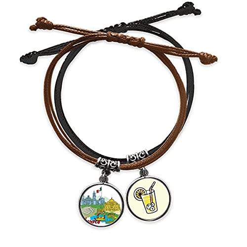 Bracelet Mexique en cuir véritable et corde tressée main aux finitions graffiti soignées