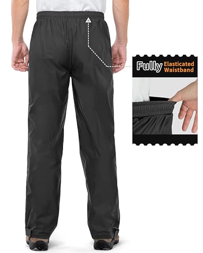 Outdoor Ventures Herren Regenhose Fahrrad Wasserdicht Atmungsaktiv Überziehhose Winddicht Outdoorhose Wanderhose Winddicht Leichte Trekkinghose Packbar Schwarz M/32 Schrittlänge