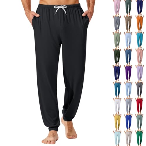 Mens Cotton Pajama Pants,Lightweight Loungewear Comfy Jogger Sleep Pant Long Pj Bottoms With Pockets, M-3XL
