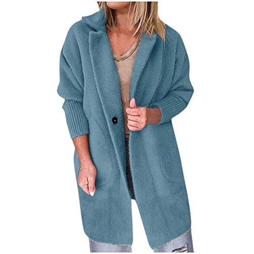 Faux Fur Jacket Sherpa Wool Trench Coat Women NRUTUP Fuzzy Longline Winter Single Breasted Button Teddy Bear Trench Coat (Blue, 4)