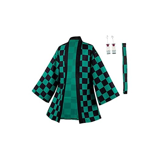 Taeyue Anime Kamado Tanjirou Cosplay Disfraz Halloween Carnaval Cosplay Abrigo Traje Kimono Chaqueta Hombres, verde, S