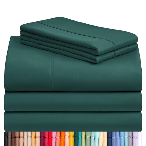 Image of LuxClub 5 PC Split King Sheet Set, Breathable Luxury Bed Sheets, Deep Pockets 18 inch Eco Friendly Wrinkle Free Cooling Sheets Machine Washable Hotel Bedding Silky Soft - Emerald Split King