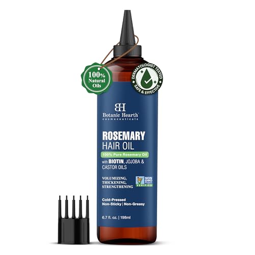 Botanic Hearth 100% Pure Rosemary Oil For Hair Growth (6.7 fl oz) Infused With Biotin, Jojoba & castor Oil | Hair strengthening Treatment | Nourishing & Volumizing | Non GMO Verified