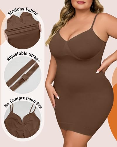 Image of Shapewear Slip Dress for Women Under Dress Seamless Tummy Control Slip Dress Plus Size Smoothing Cami Dress Slips