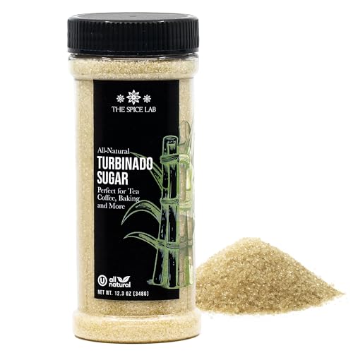 The Spice Lab Turbinado Sugar (12.3 Oz) - Natural Raw Cane Sugar For Baking, Cocktails & Coffee – Granulated Cane Sugar, Granulated Turbinado Sugar For Cooking & Sweetening - Non-gmo & Kosher