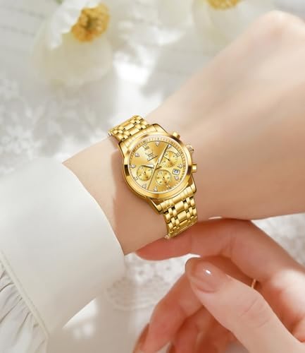 Image of OLEVS Women Watch Stylish Elegant Chronograph Luxury Diamond Analog Quartz Stainless Steel Luminous Date Ladies Wrist Watches for Women