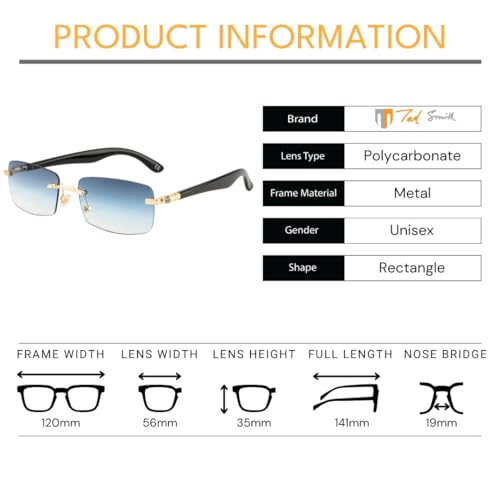 Image of Ted Smith Men's Women's UV Protection Metal Rectangle Sunglasses