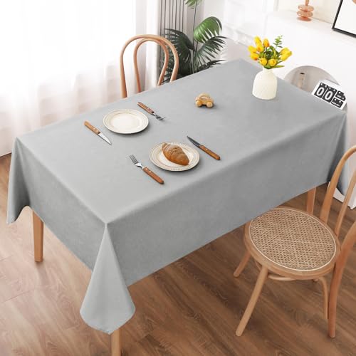 AooHome Tischdecke Abwaschbar, Hellgrau Tischdecken 135x180cm Leinen-Optik Tischtuch aus Polyester Wasserabweisend mit Lotuseffekt, Dauerhaft Kratzfest für Wohnzimmer, Esszimmer, Balkon, Garten