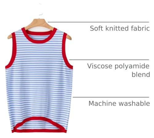 Image of Dokotoo Womens Summer Tops 2026 Casual Striped Color Block High Neck Tank Top Loose Knit High Low Sleeveless Shirts Blouses
