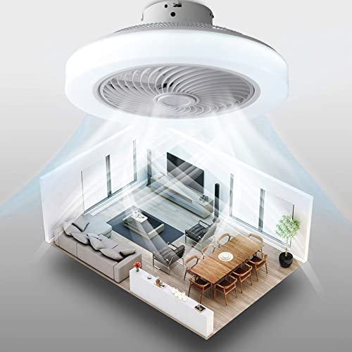 Nfod Modern Ceiling Fan With Lights,18In Enclosed Bladeless Ceiling Fan And Remote Control,72W Led Flush Mount Low Profile Ceiling Fans,3 Colors Dimmable 3 Speeds 1/2 Timing #TOP7