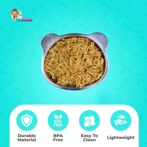 Image of LiLLMONKiDZ Stainless Steel Design Bowl with Spoon & Spork for Kids, 500ml Capacity Soup & Maggie Bowl Set, Adorable Printed Snack Bowl Set (Personalized)