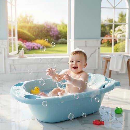 Image of Baby Bath Tub with Support Seat for Newborns & Infants | Portable Anti-Slip Bathtub with Ergonomic Backrest | Compact Shower Stall Tub, Quick & Effortless Bathing (Baby Bathtub)