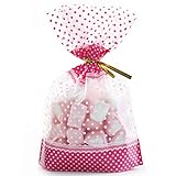50 Pcs 7.87 x 11 inch Cellophane Treat Bags Food Packaging Bag with Gold Twist Ties for Party Birthday Baby Shower Decorations (Pink)