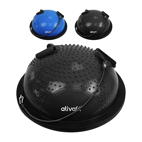 Image of ATIVAFIT Balance Ball Trainer - Half Exercise Ball with Inflation Pump & Resistance Bands - Anti-Burst PVC Stability Trainer for Home Gym, Yoga, Core Training - 660 lbs Capacity